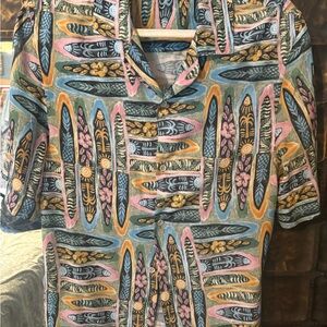 Zara Surfboarf Print Relaxed Fit Button Down Shirt